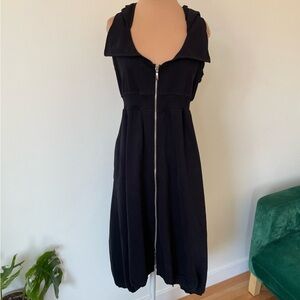 Friends Fashion Lagenlook Cotton Zipper Front Hooded Black Sweatshirt Dress Sz S